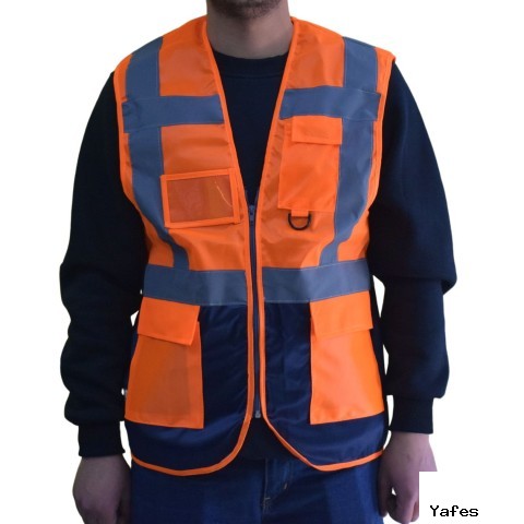 Mühendis İkaz Yeleği Turuncu/Lacivert - Toptan  İş Kıyafeti