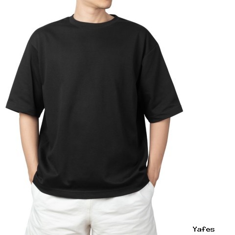 Sıfır Yaka T-shirt Siyah - Oversize - Numune